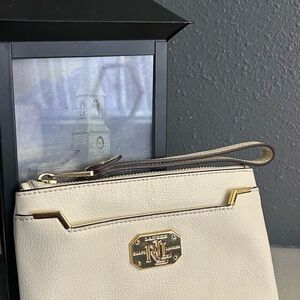Lauren Ralph Lauren Gold Accent Ivory Wristlet Clutch Wallet
